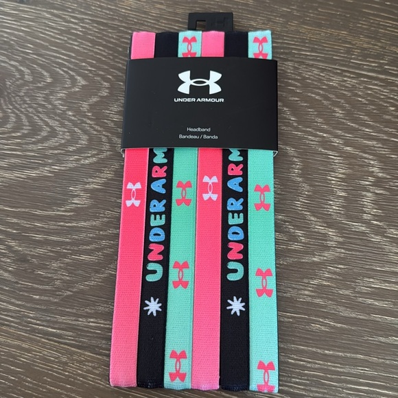 NWT! UNDER ARMOUR girls set of 6 soft elastic headbands. Black green pink. - Picture 5 of 5